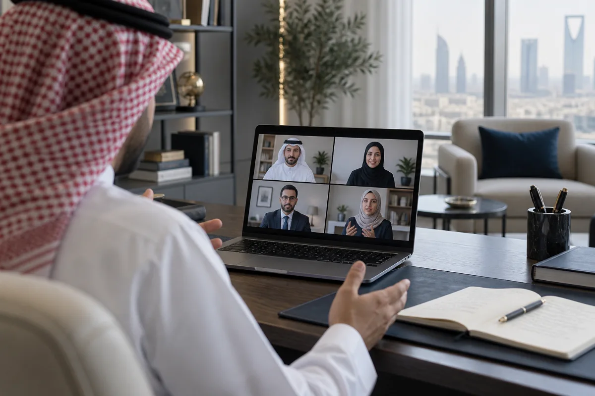 مشاركون في نقاش جماعي عبر اتصال مرئي